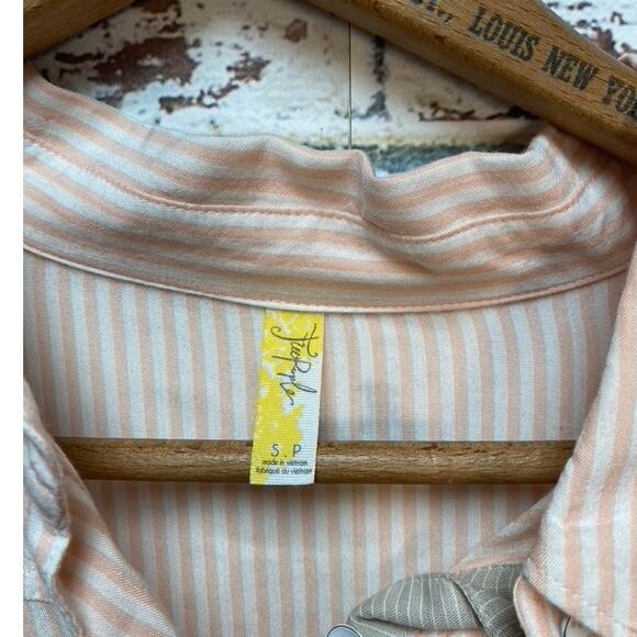 Free People Cape Town Colorblock Stripe Split Back Blouse in Peach Combo - Picture 8 of 12
